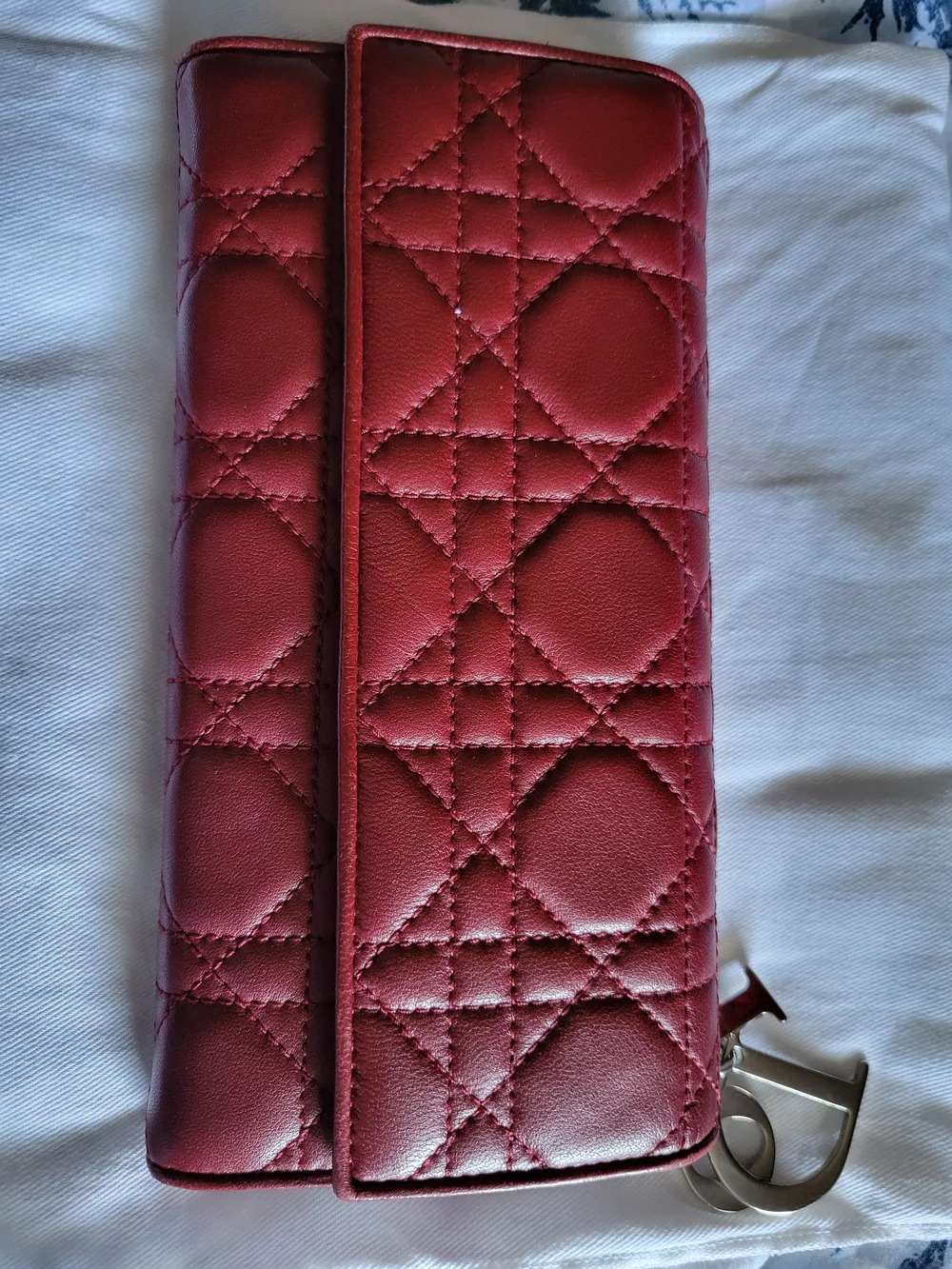 Red Dior Cannage Quilting W/ Refined Leather W/Orginal Box & Dust Bag